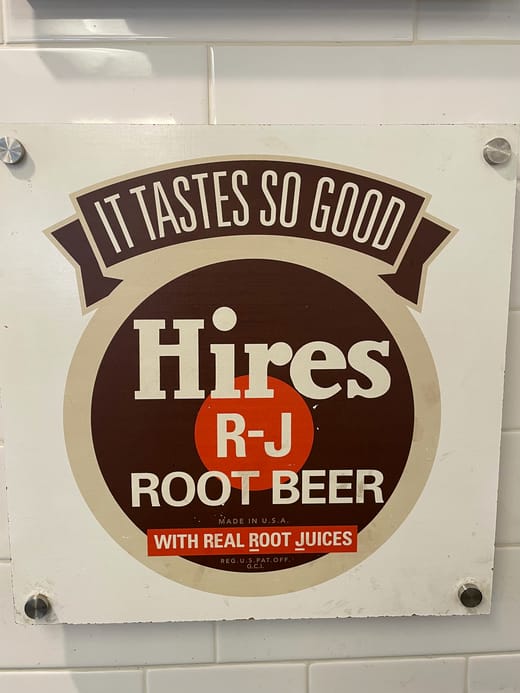 A classic Hires root beer in a frosty mug