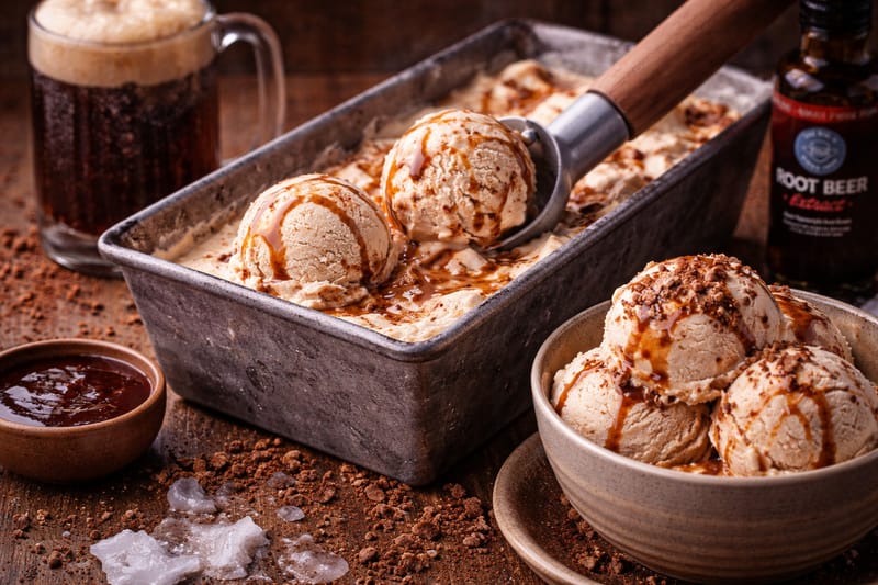 Homemade root beer ice cream